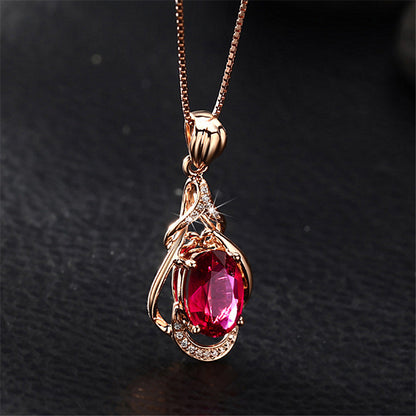Women's Korean-style Red Tourmaline Colored Gemstone Pendant Necklace | Prime Care