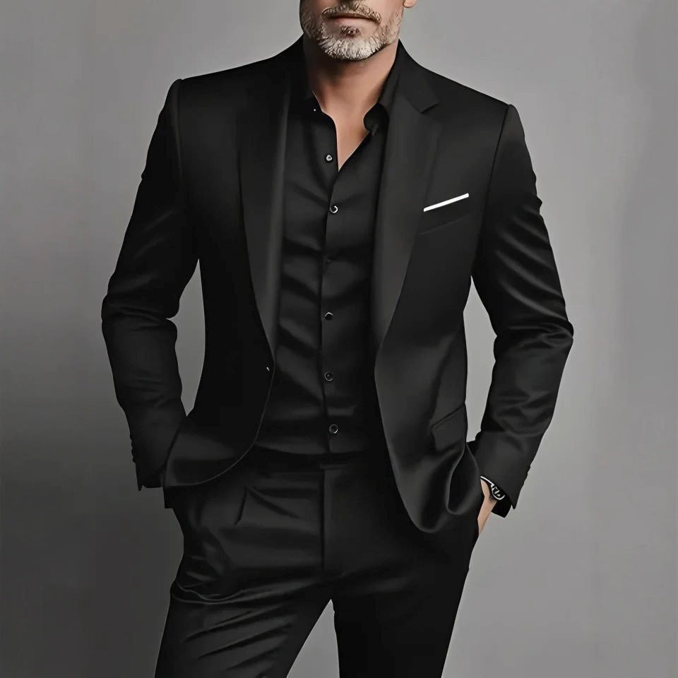 Men's Slim-Fit Business Casual Two-Piece Suit Set – Jacket & Trousers