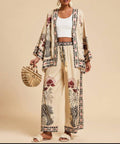 Women's Floral Print Cardigan & Wide-Leg Pants Set – Long Sleeve Vacation Two-Piece