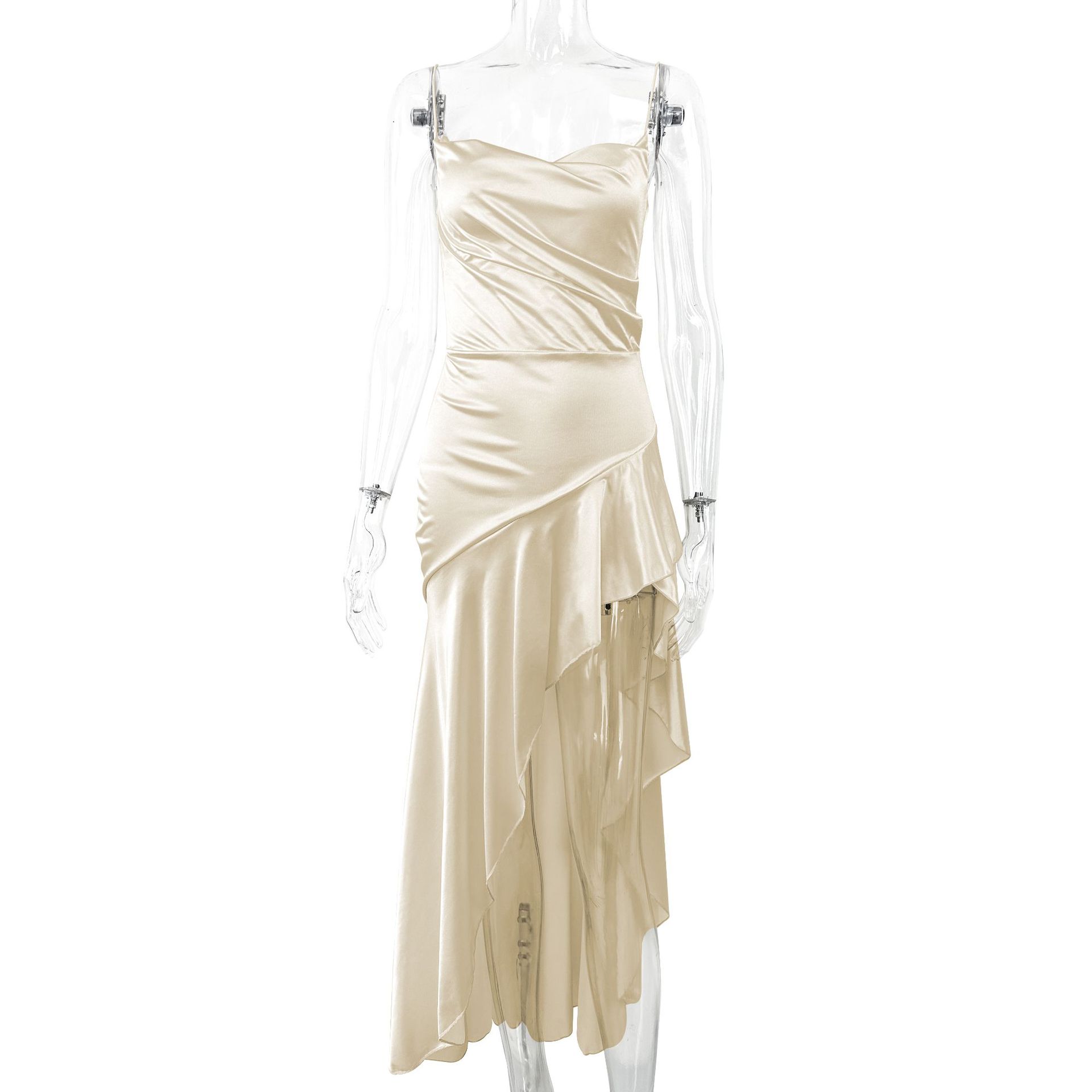 Women's Slim-Fit Backless Slip Dress – Elegant Solid Colour Midi Dress