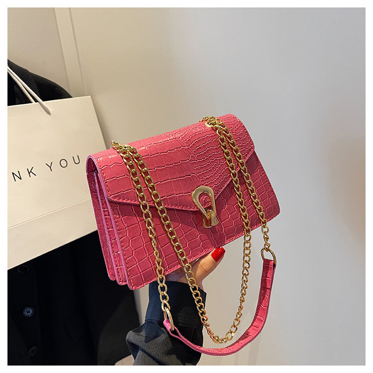 Womens Solid-Color Versatile Crocodile-Print Chain Crossbody Bag - Fashion Handbag | Prime Care