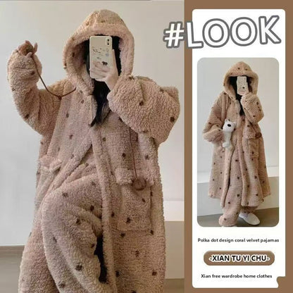 Fleece Night Gown - Jacquard Hooded Women's Nightgown 520g | Prime Care