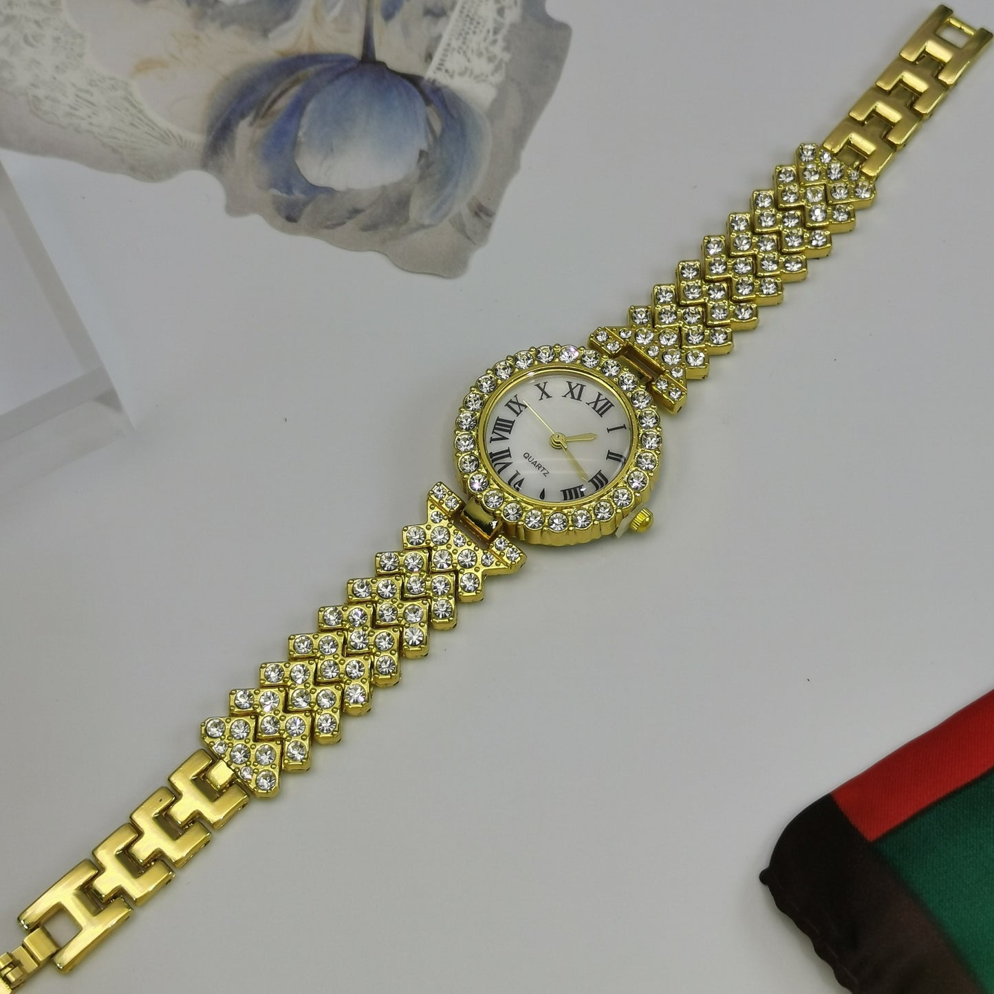 时尚商务百搭镶钻星空石英腕表手链，女士款