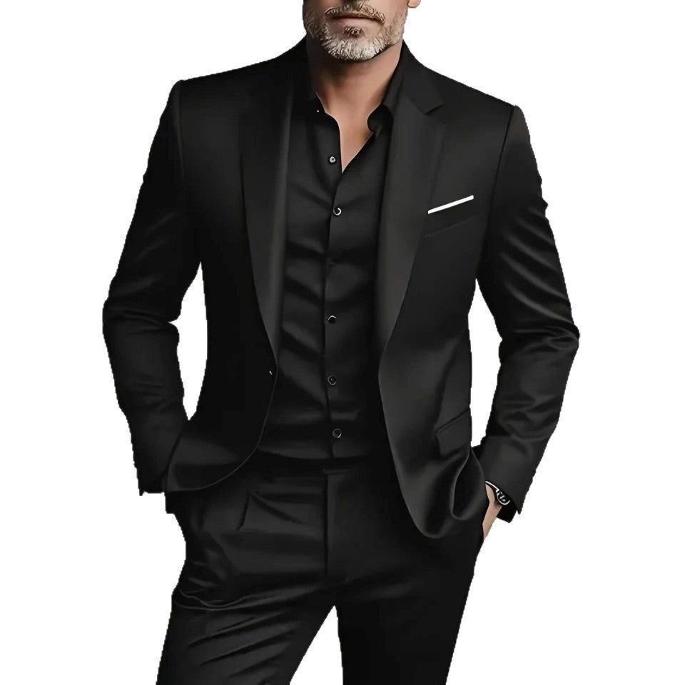 Men's Slim-Fit Business Casual Two-Piece Suit Set – Jacket & Trousers