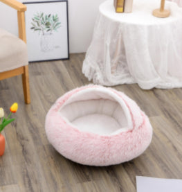 2 in 1 Dog Cat Bed - Plush Round Pet Bed Winter Warm House | Prime Care
