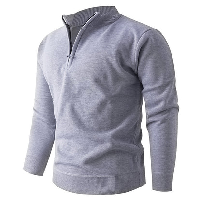 Solid Color Stand Up Collar Half Zip Knit Sweater - Men's Casual Pullover 580g | Prime Care