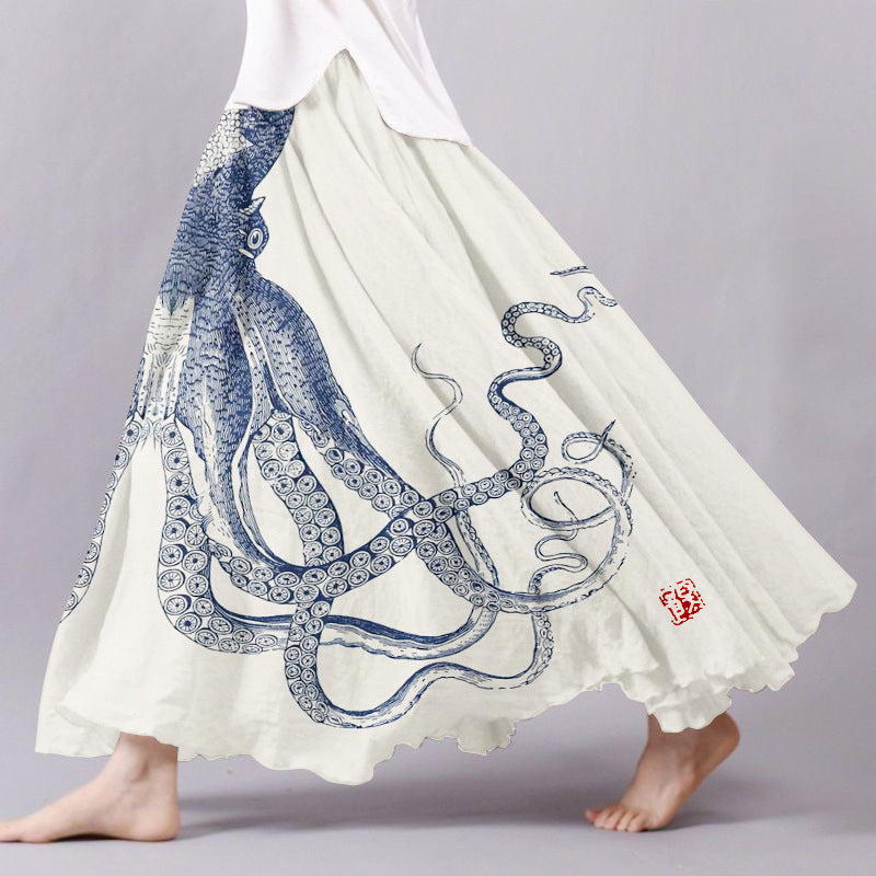 Spring Autumn 3D Digital-printed Midi A-line Skirt - Women's Fashion Skirt | Prime Care
