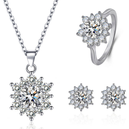 Elegant Full-diamond Snowflake Stud Earrings Pendant Necklace And Ring Jewelry Set | Prime Care