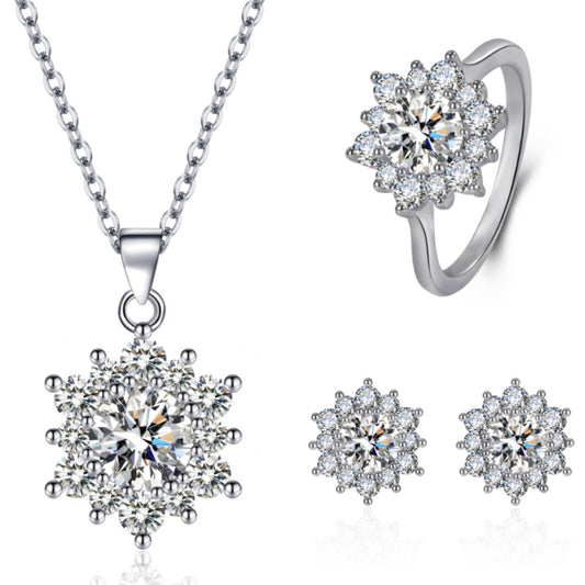 Elegant Full-diamond Snowflake Stud Earrings Pendant Necklace And Ring Jewelry Set | Prime Care