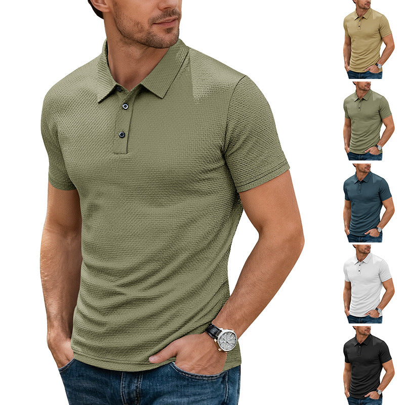 Mens Cool-Feel Short-Sleeve Lapel Button T-Shirt - Breathable Summer Polo 273g | Prime Care