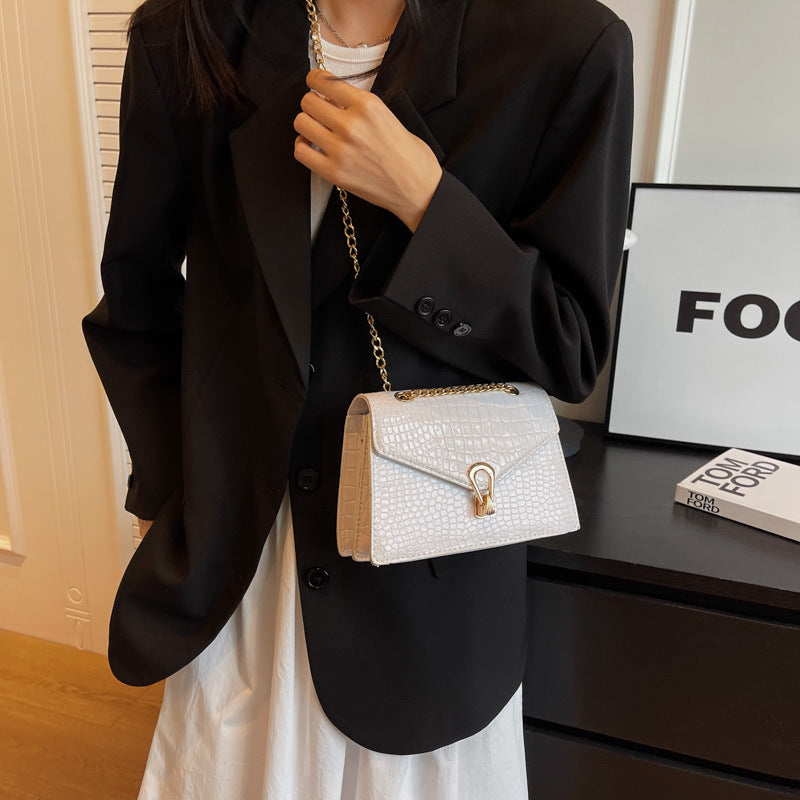 Womens Solid-Color Versatile Crocodile-Print Chain Crossbody Bag - Fashion Handbag | Prime Care