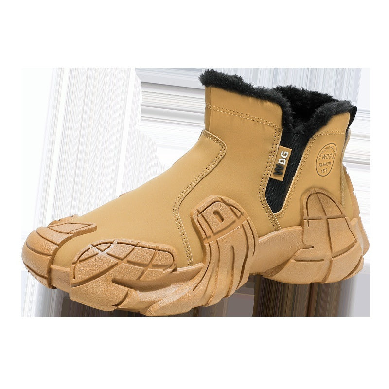 Men's Fleece-Lined Martin Boots – Solid Colour Tooling Side Zip High-Top